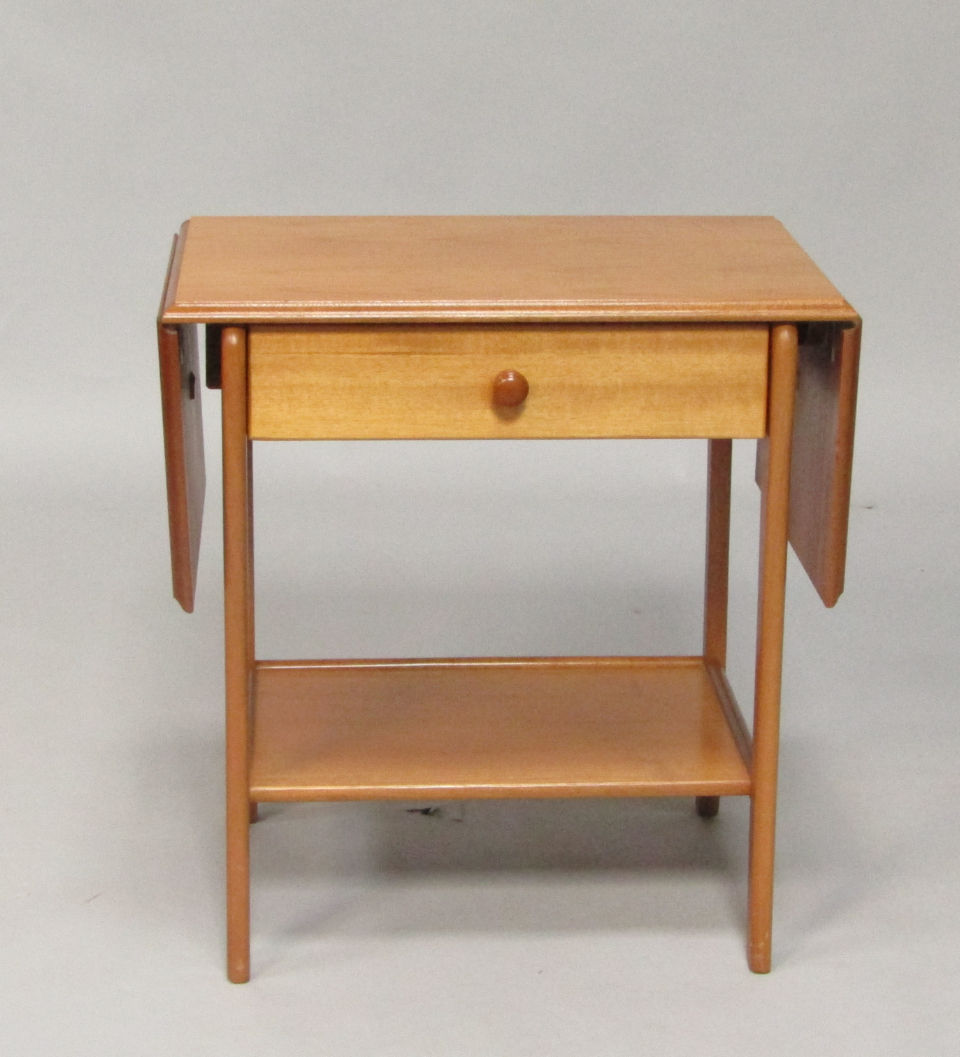 Appraisal: A 's blonde teak drop leaf occasional table with single