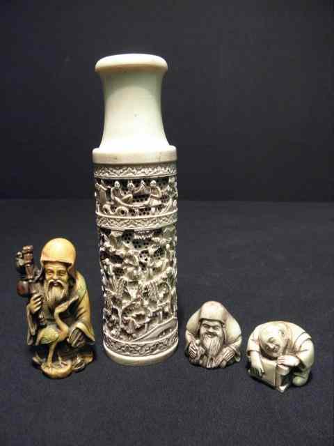 Appraisal: Lot of five Chinese carved resin decoratives Includes a slim