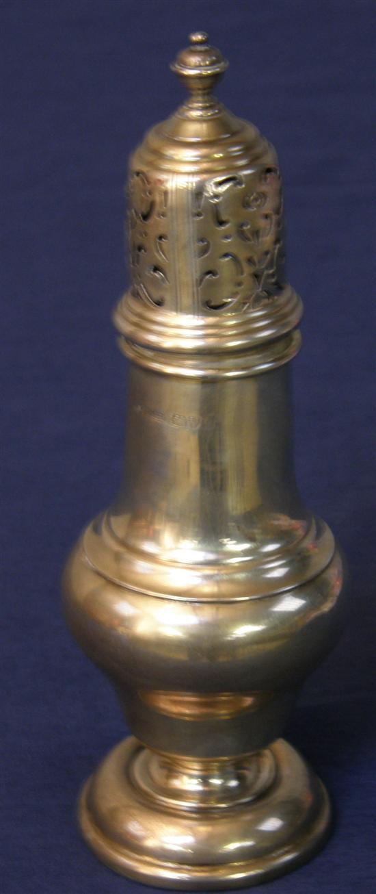 Appraisal: George V silver sugar caster of baluster form with plain