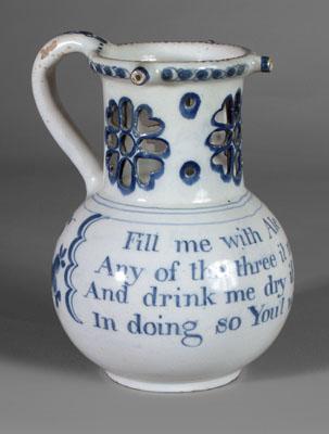 Appraisal: Delft puzzle jug globular form with blue decoration Fill me