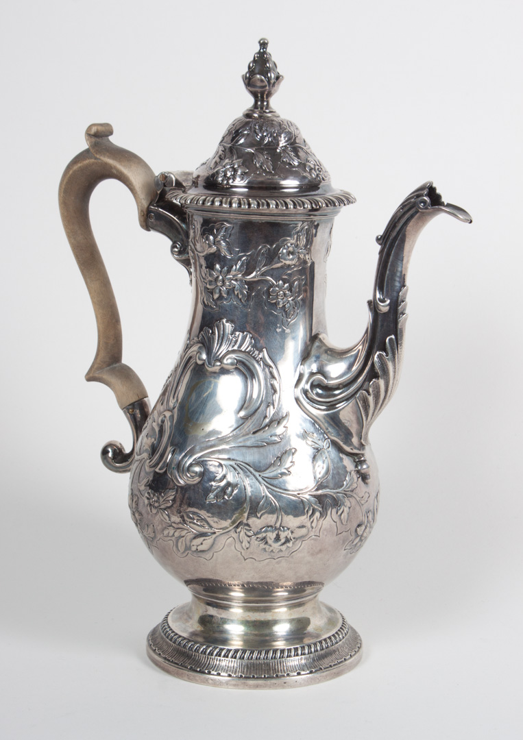 Appraisal: George III repousse sterling silver coffee pot with hallmarks of