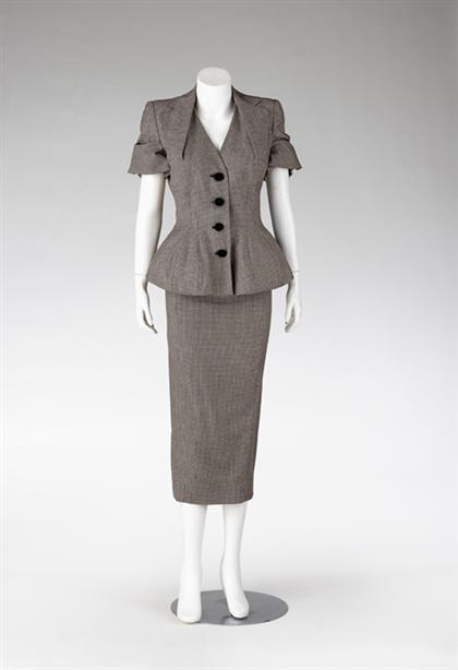 Appraisal: John Galliano black and white herringbone sculptural skirt suit contemporary