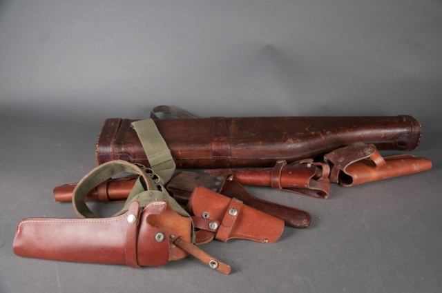 Appraisal: a Six Leather Holsters Leather Shotgun Case To include holsters