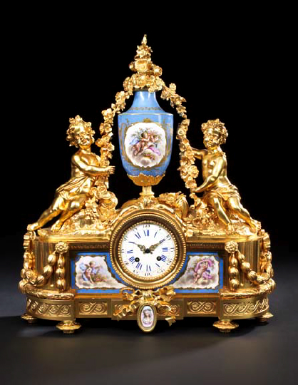 Appraisal: Fine Large Napoleon III Bleu Celeste Porcelain-Set Gilt-Lacquered Brass Mantel