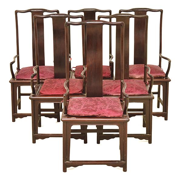 Appraisal: AN ASSEMBLED SET OF SIX CHINESE ROSEWOOD FRAMED HIGH BACK