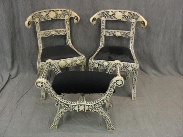 Appraisal: Pair of Anglo Indian Chairs an Ottoman From a Long