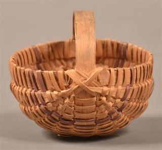 Appraisal: Vintage Woven Splint Miniature Basket Half circular form with bentwood