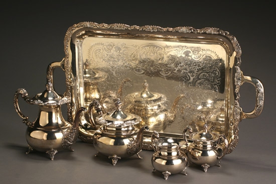 Appraisal: Japanese Sterling Four-Piece Coffee and Tea Service with Tray Mid-