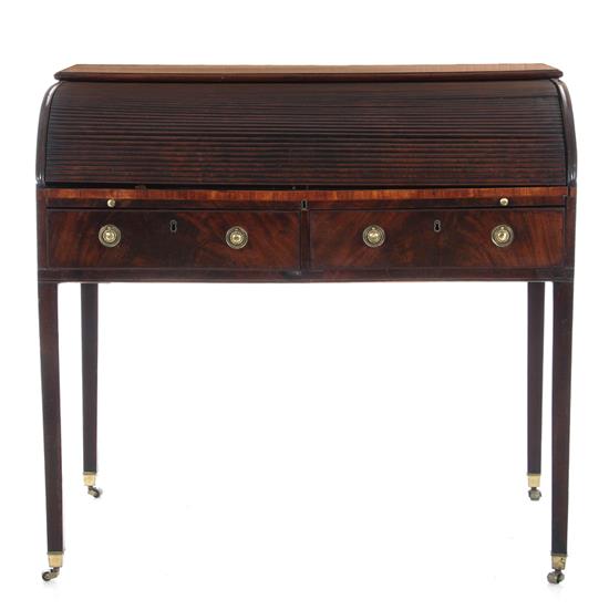 Appraisal: Hepplewhite mahogany cylinder-roll writing desk first half th century fitted