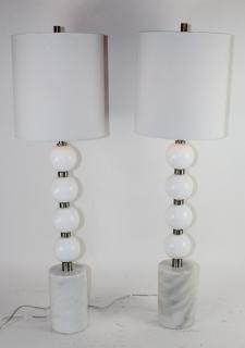 Appraisal: Pair of Modern stacked ball lamps on marble bases h