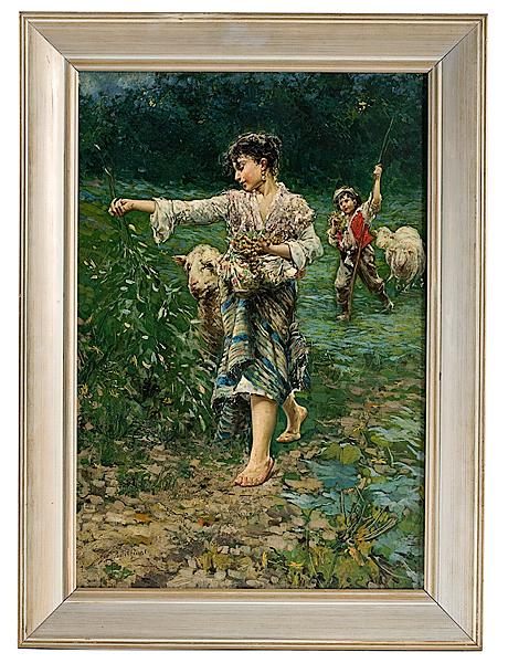 Appraisal: THE SHEPHERDESS BY LUCA POSTIGLIONE OIL ON CANVAS Luca Postiglione