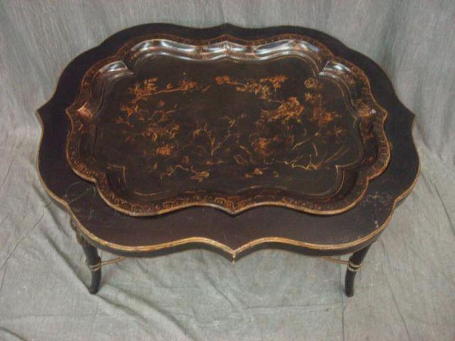 Appraisal: Papier Mache Tray Top Table From a Larchmont home Dimensions