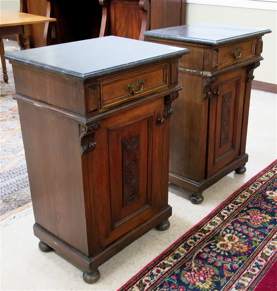 Appraisal: PAIR OF WALNUT CABINET NIGHTSTANDS German last quarter of the