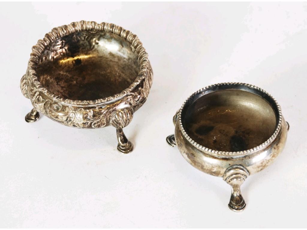 Appraisal: VICTORIAN EMBOSSED SILVER OPEN SALT circular with gadroon border and