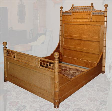 Appraisal: Victorian Style Faux Bamboo and Bird's-Eye Maple Bed Attributed to