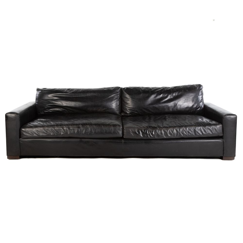 Appraisal: Restoration Hardware Leather Sofa Large cushion black leather sofa in