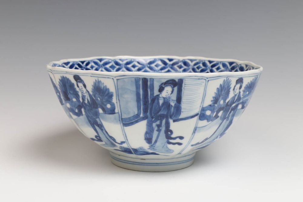 Appraisal: EXPORT BLUE AND WHITE LADIES BOWL KANGXI PERIOD - The