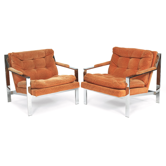 Appraisal: Milo Baughman lounge chairs pair by Thayer Coggin chromed metal