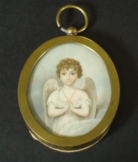 Appraisal: An oval portrait miniature of an angel circa watercolour on