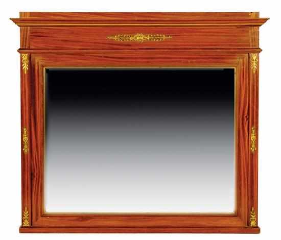 Appraisal: English mahogany brass-mounted mirror circa molded crown above beveled mirror