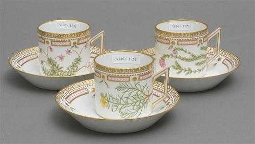 Appraisal: EIGHT 'FLORA DANICA' CUPS AND SAUCERS Royal Copenhagen th century