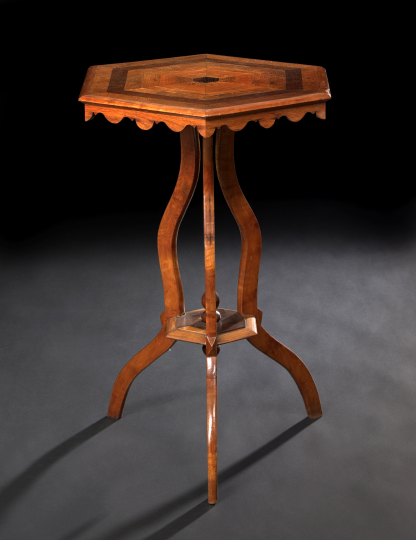 Appraisal: Continental Walnut and Exotic Woods Occasional Table fourth quarter th