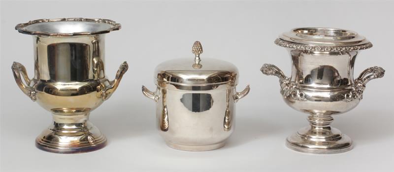 Appraisal: Two Silver-Plated Campani-Form Wine Coolers and a Reed Barton Silver-Plated