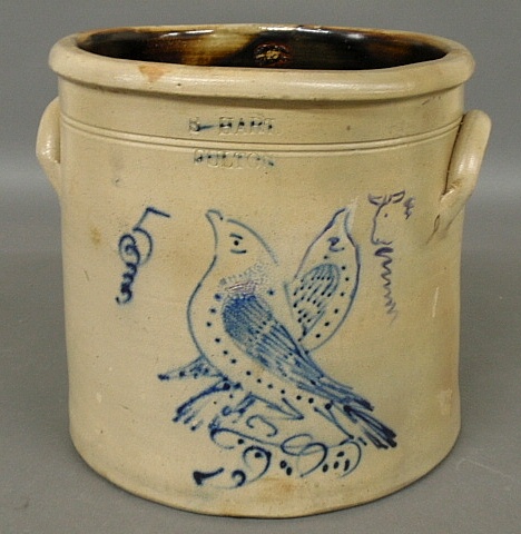 Appraisal: - Five-gallon stoneware crock signed S Hart Fulton with blue