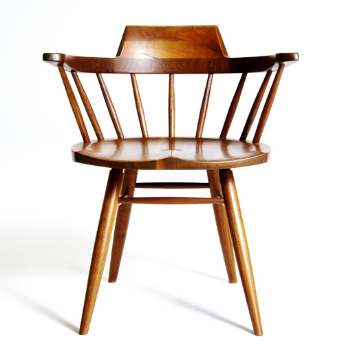 Appraisal: GEORGE NAKASHIMA Pair of walnut Mira chairs Marked with client's