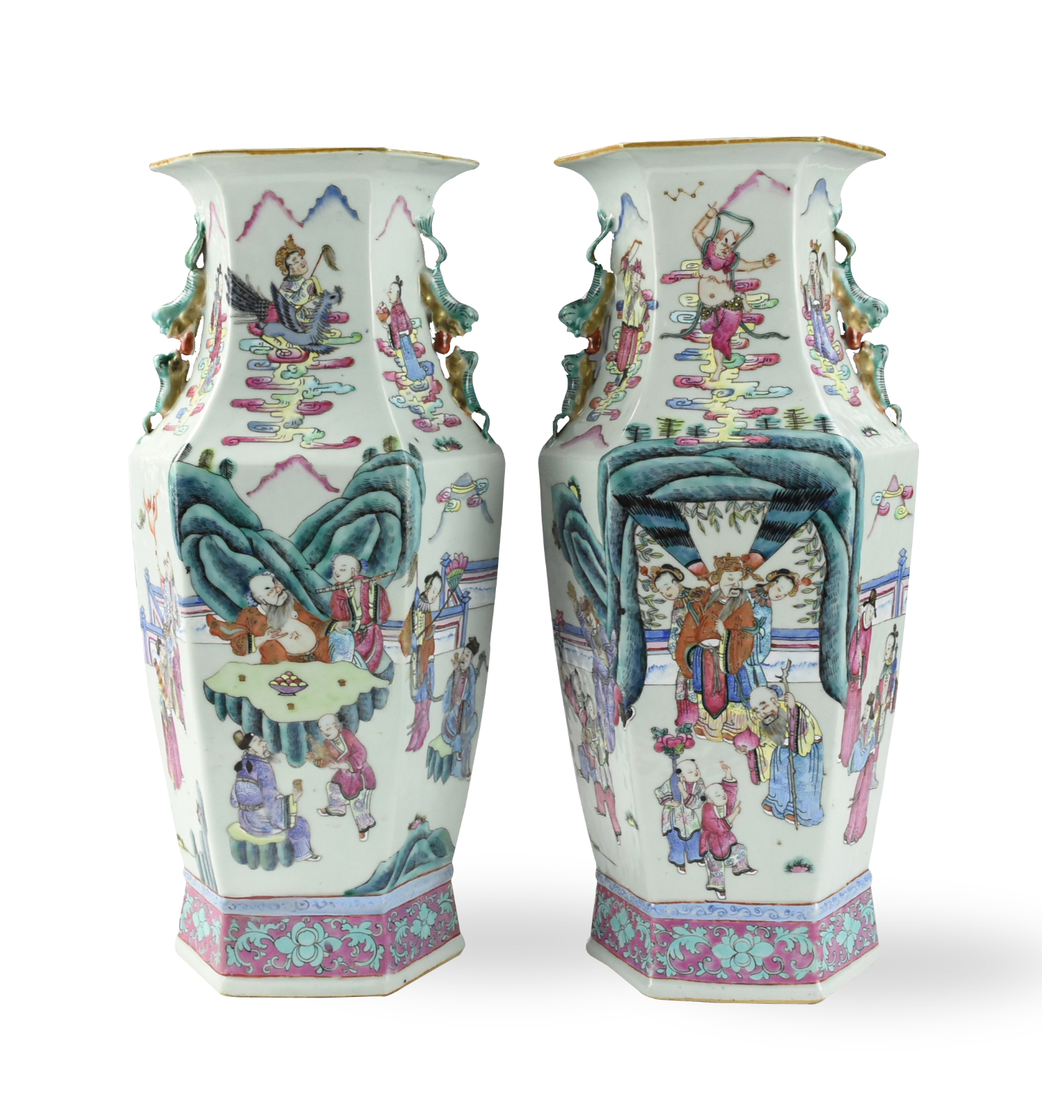 Appraisal: PAIR OF CHINESE FAMILLE ROSE HEXAGONAL VASE TH C Chinese