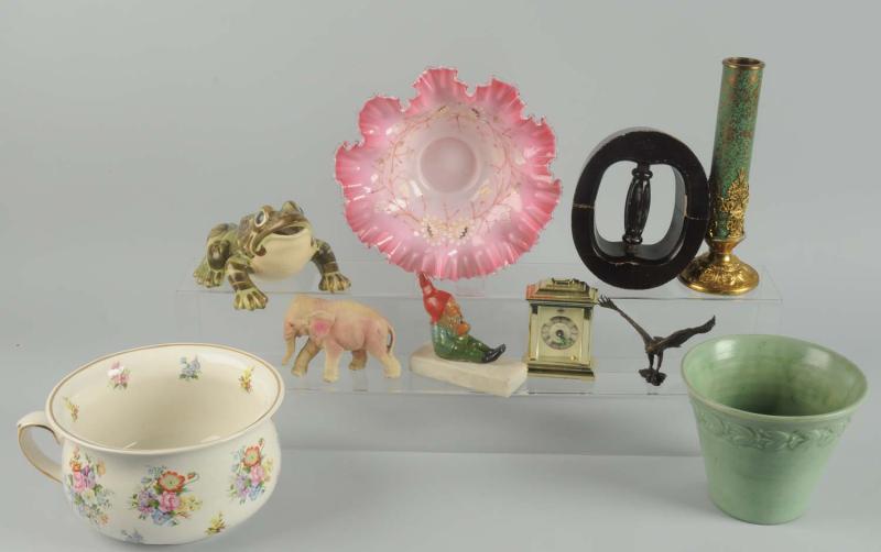 Appraisal: This lot includes a pottery frog a brass vase a