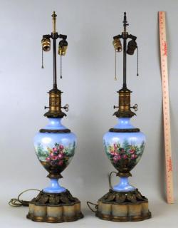 Appraisal: Pair Paris Porcelain Hand Painted Fluid Lamps Pair of Paris