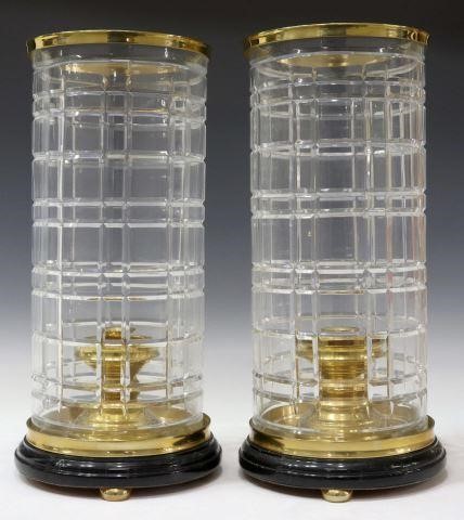 Appraisal: lot of Large crystal hurricane lamps cylindrical cut crystal shade