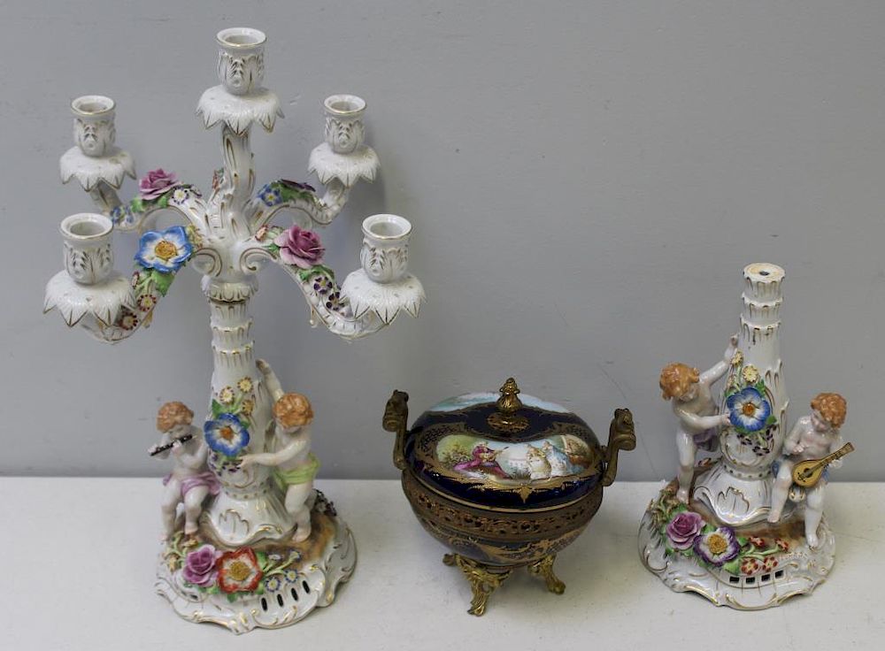 Appraisal: Dresden and Sevres Porcelain Lot As Is A pair of