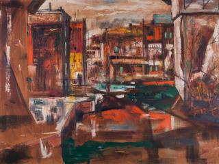 Appraisal: View of Brooklyn Oil on Canvas Signed illegibly to lower