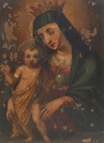 Appraisal: SPANISH TH CENTURY RETABLO OF MADONNA AND BABY JESUS x