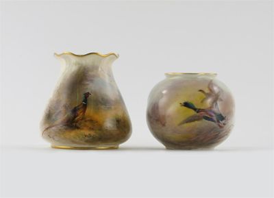 Appraisal: Two small Royal Worcester vases painted by James Stinton one