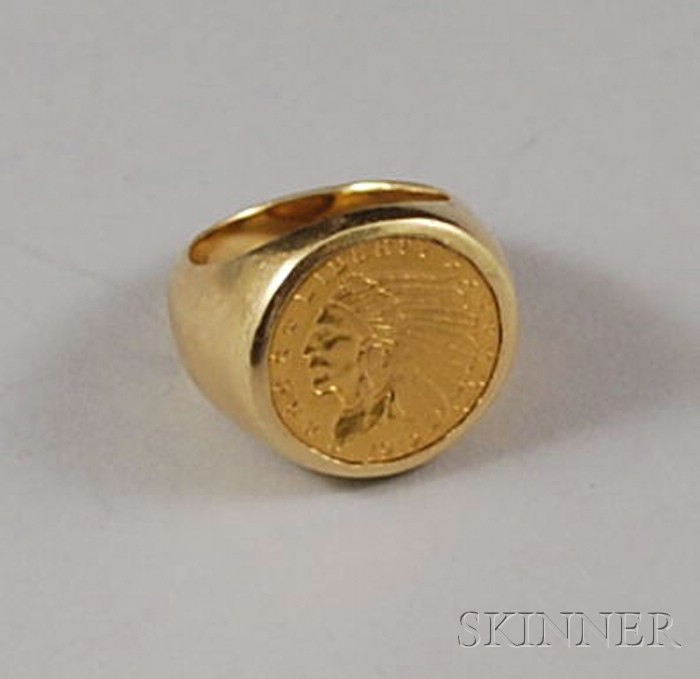 Appraisal: kt Gold Ring Set with a Gold Indian Head Coin