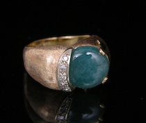 Appraisal: A Contemporary Gold Jade Diamond Ring k brushed yellow gold