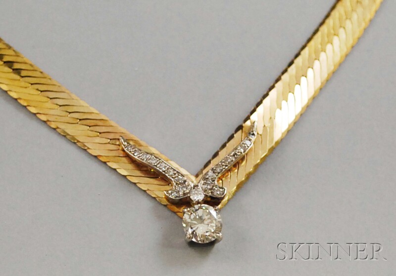 Appraisal: kt Gold and Diamond Necklace comprised of a wide gold