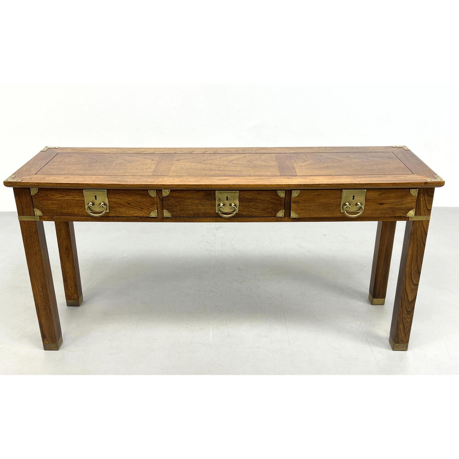 Appraisal: HEKMAN Console Hall Table Brass Trim Corners and Drawer Pulls