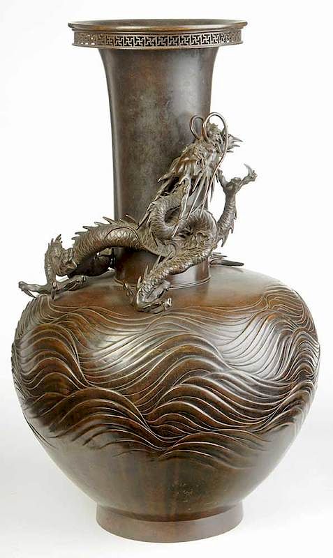 Appraisal: Monumental Japanese Figural Bronze Vase Late th century bottle form