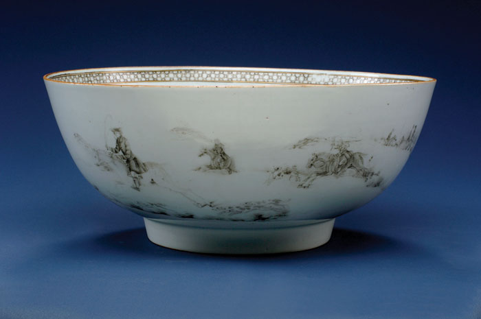 Appraisal: LARGE CHINESE EXPORT PORCELAIN PUNCH BOWL DECORATED IN GRISAILLE WITH