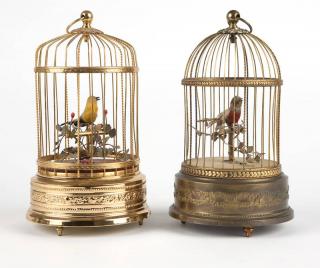 Appraisal: Two caged automaton singing birds one French th century the