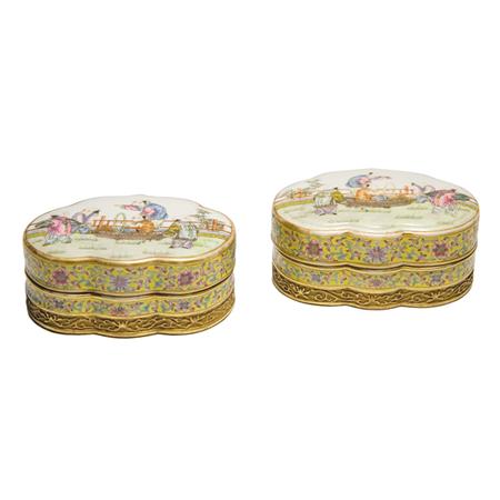 Appraisal: Pair of Chinese Famille Rose Glazed Porcelain Boxes Estimate -