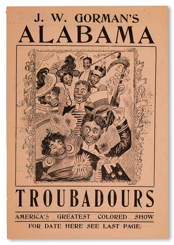 Appraisal: MUSIC--MINSTRELSY J W Gorman's Alabama Troubadours America's Greatest Colored Show