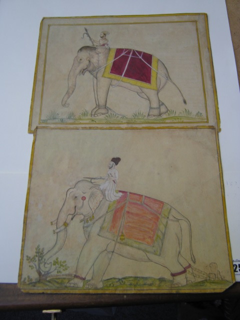 Appraisal: Two Isarda paintings of elephant tamers India circa ink and