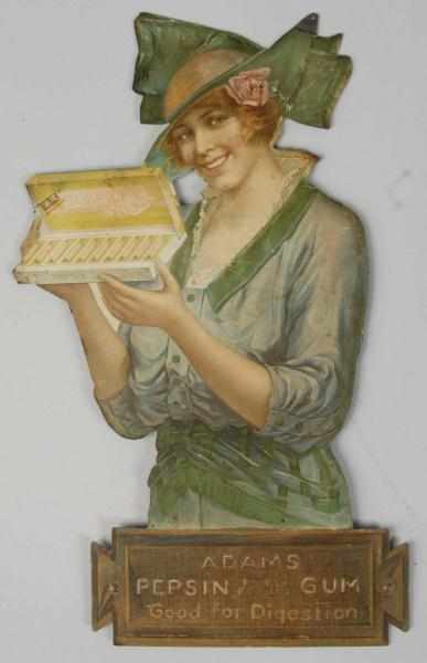 Appraisal: Tin Adams Gum Woman Die Cut Sign Description Beautiful image