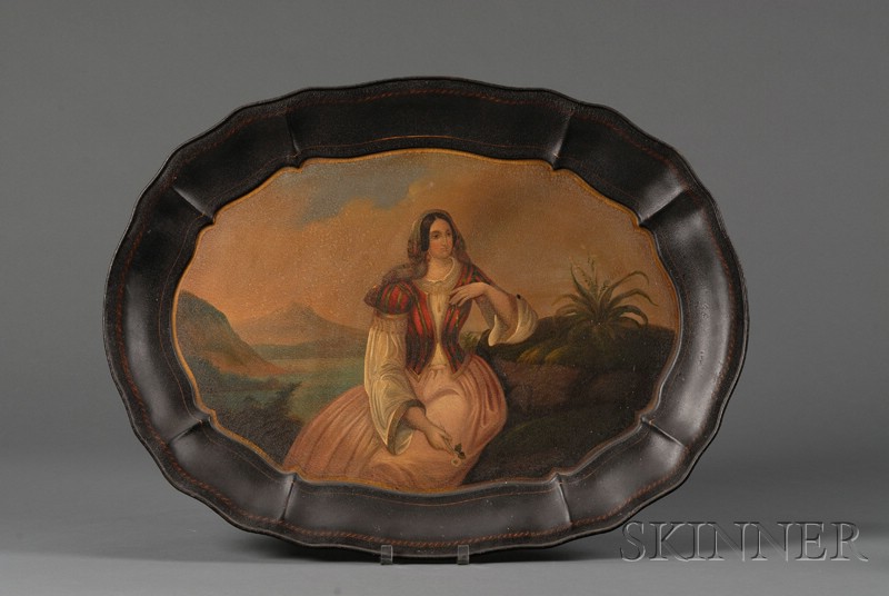 Appraisal: Large French Painted Tole Tray late th century oval with