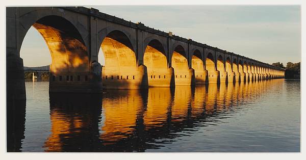 Appraisal: John Pfahl American born Morning Light on Railroad Viaduct Harrisburg